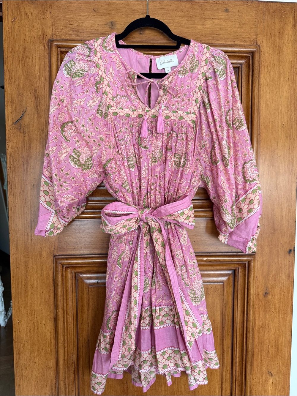 Chalet Pink Floral Paisley Waist-Tie Boho Dress